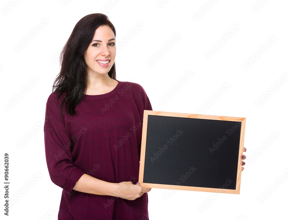 Young woman show with chalkboard Young woman show with chalkboard