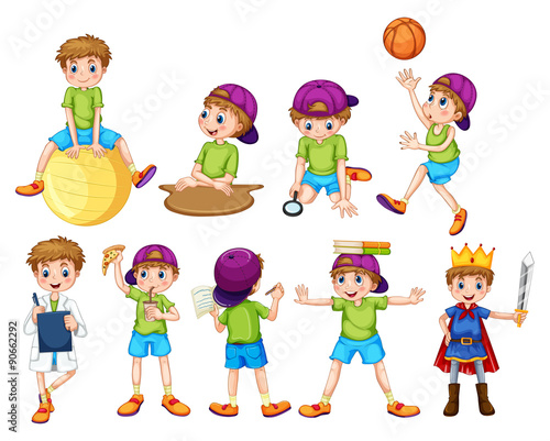 Boy doing different activities