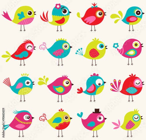 seamless cute cartoon birds pattern 