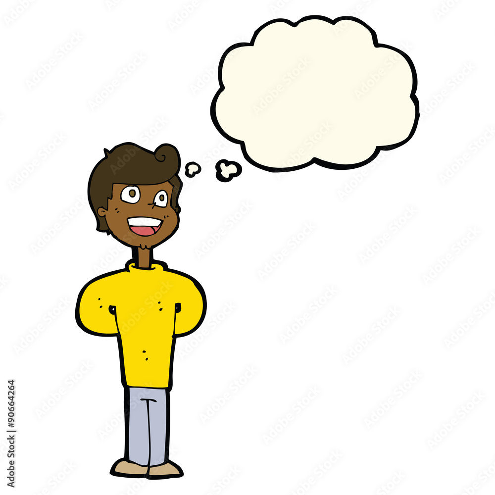 cartoon happy man with thought bubble cartoon happy man with thought bubble