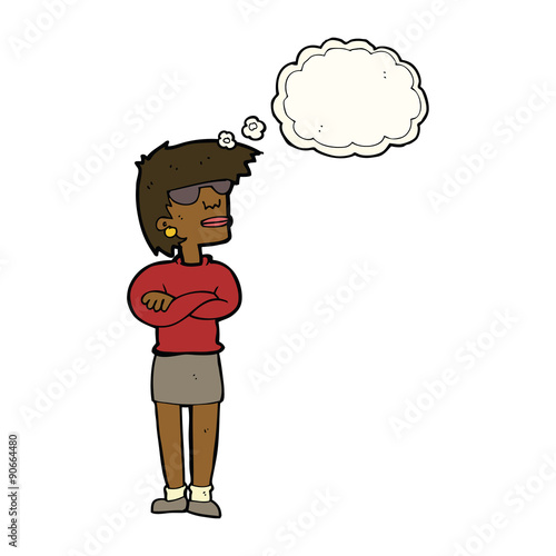 cartoon annoyed woman with thought bubble