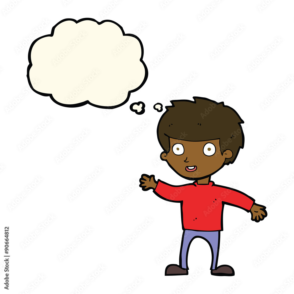 cartoon happy boy with thought bubble cartoon happy boy with thought bubble