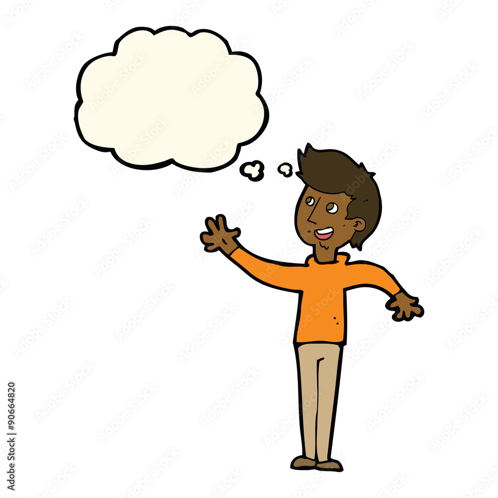 cartoon man waving with thought bubble cartoon man waving with thought bubble