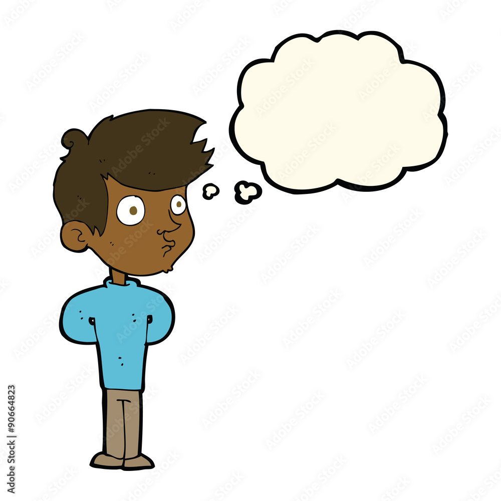 cartoon boy staring with thought bubble cartoon boy staring with thought bubble