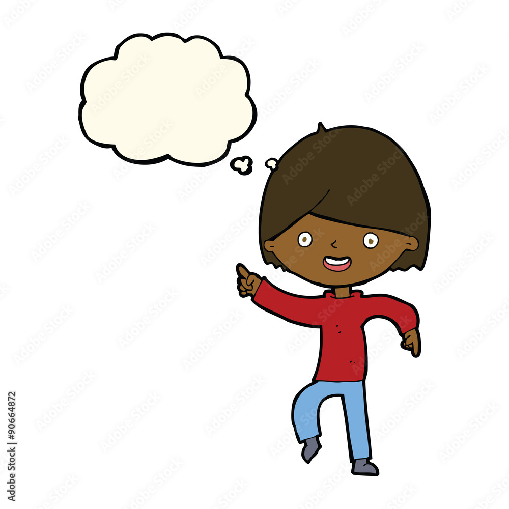 Obraz premium cartoon man pointing with thought bubble