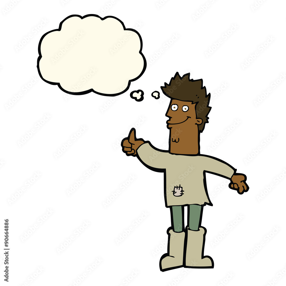 cartoon positive thinking man in rags with thought bubble cartoon positive thinking man in rags with thought bubble