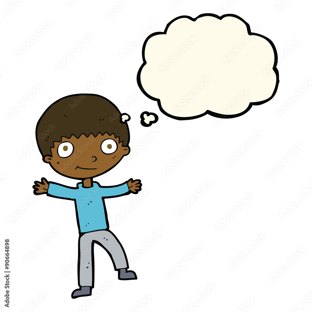 cartoon happy boy with thought bubble cartoon happy boy with thought bubble