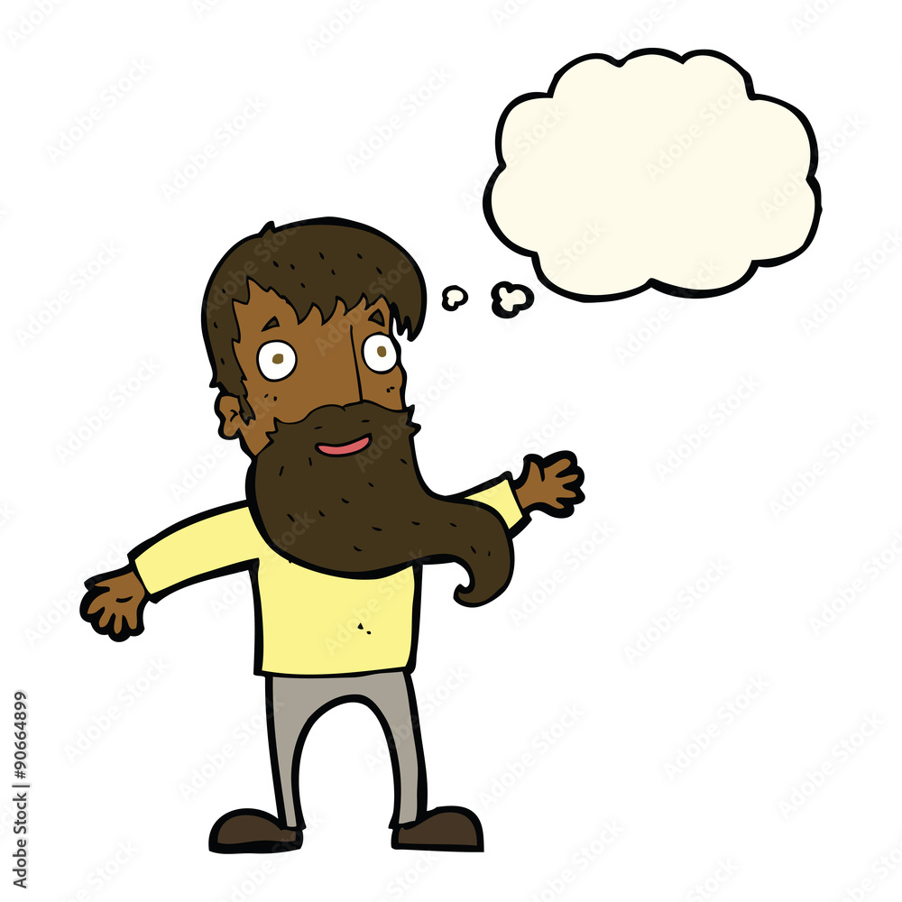 cartoon man with beard waving with thought bubble