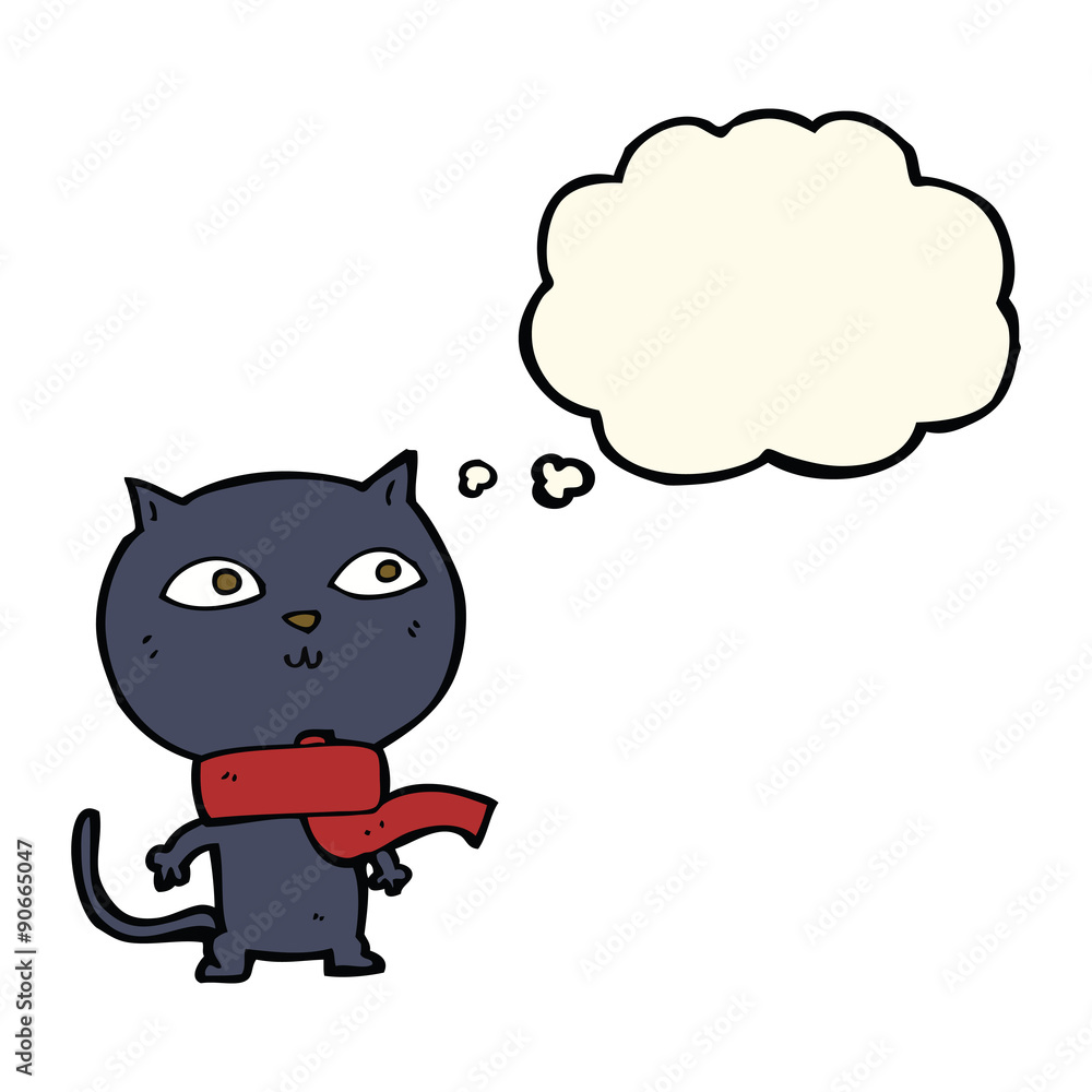 cartoon black cat wearing scarf with thought bubble cartoon black cat wearing scarf with thought bubble