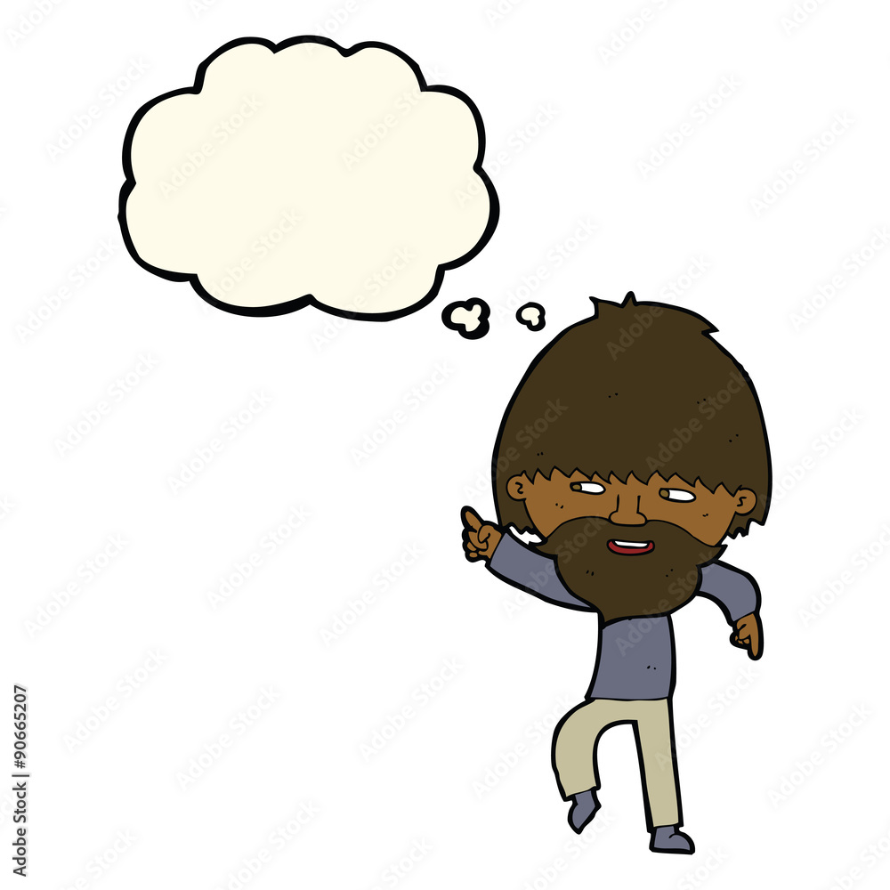 cartoon bearded man pointing and laughing with thought bubble cartoon bearded man pointing and laughing with thought bubble