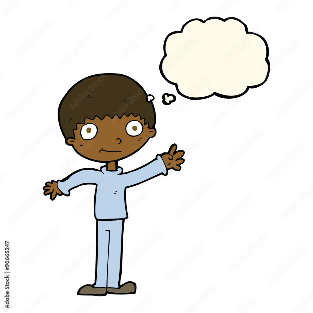 cartoon happy waving boy with thought bubble cartoon happy waving boy with thought bubble