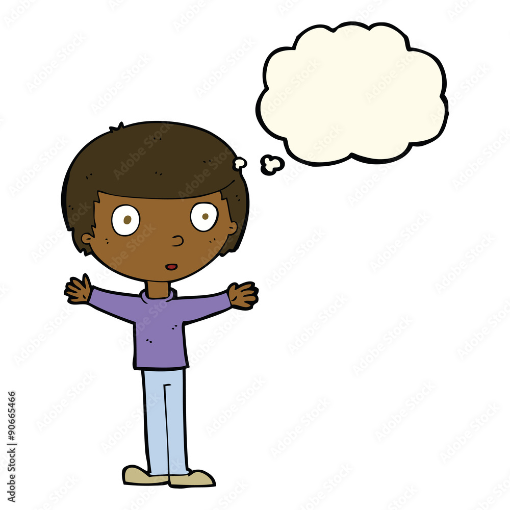 cartoon surprised man with thought bubble