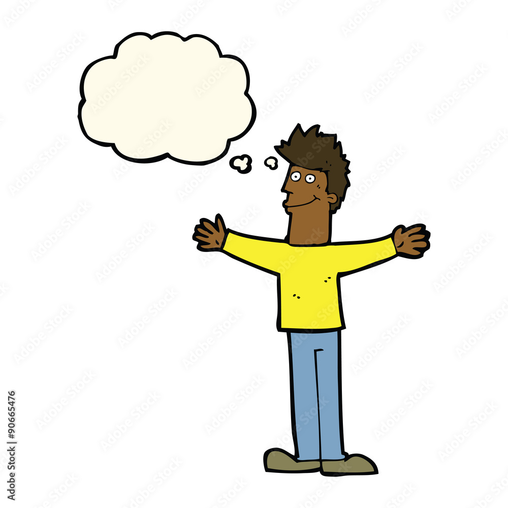 cartoon happy man with thought bubble cartoon happy man with thought bubble