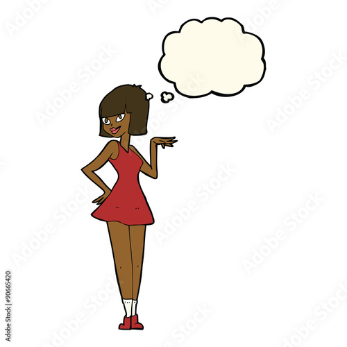 cartoon pretty woman with thought bubble