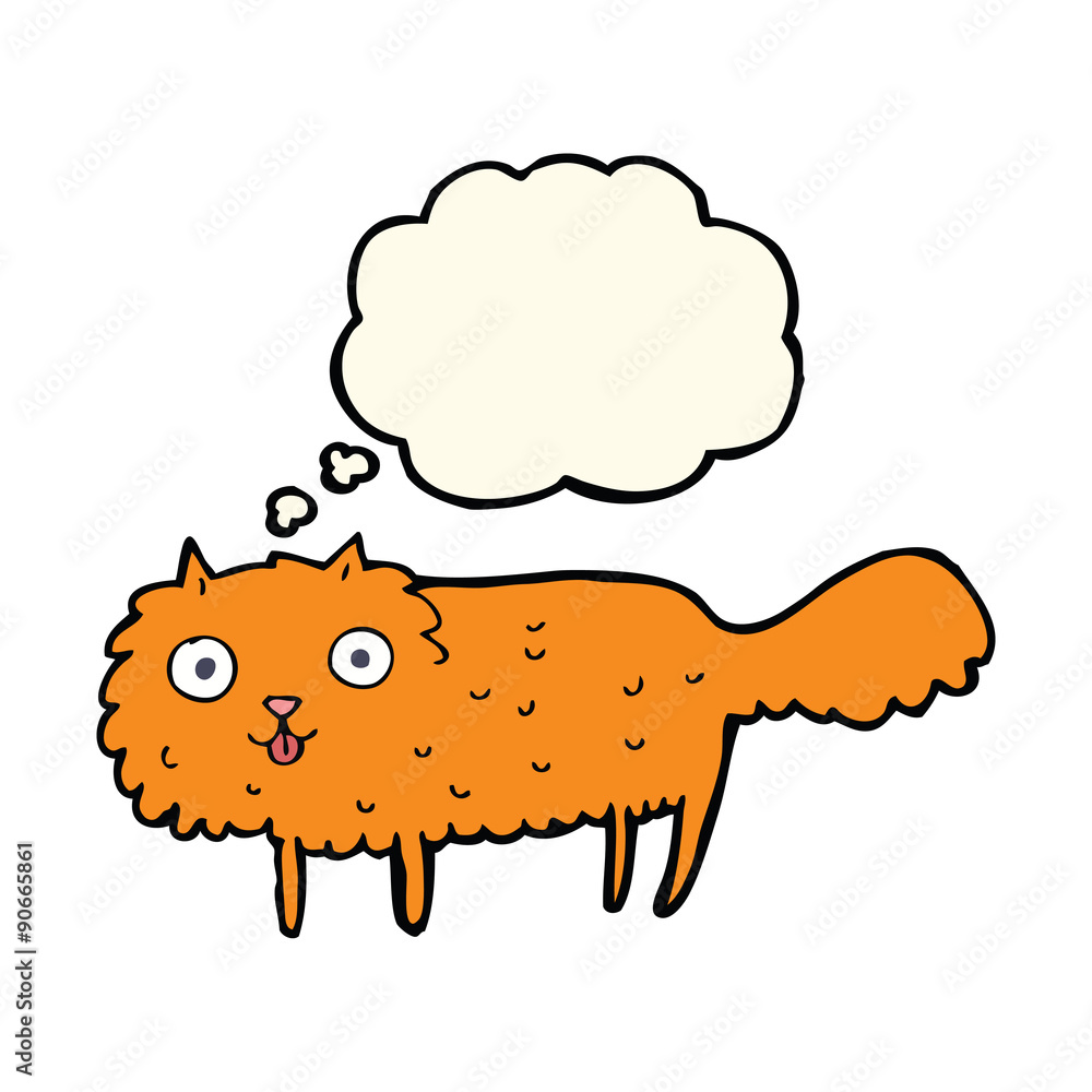 Fototapeta premium cartoon furry cat with thought bubble