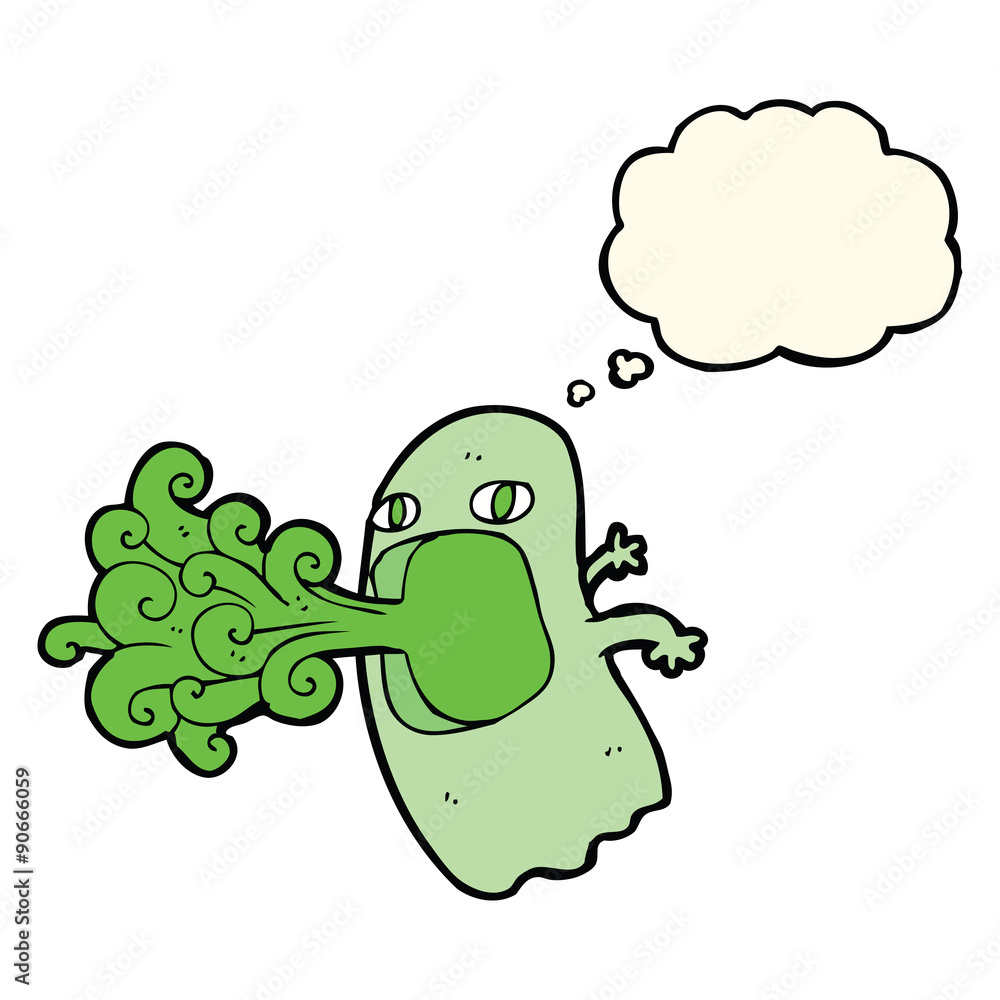 Naklejka premium funny cartoon ghost with thought bubble