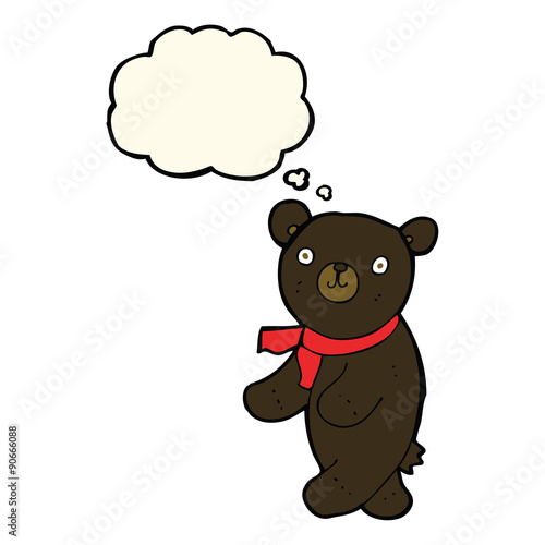 cute cartoon black teddy bear with thought bubble