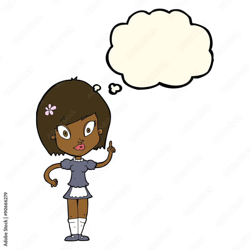 cartoon pretty maid with thought bubble cartoon pretty maid with thought bubble