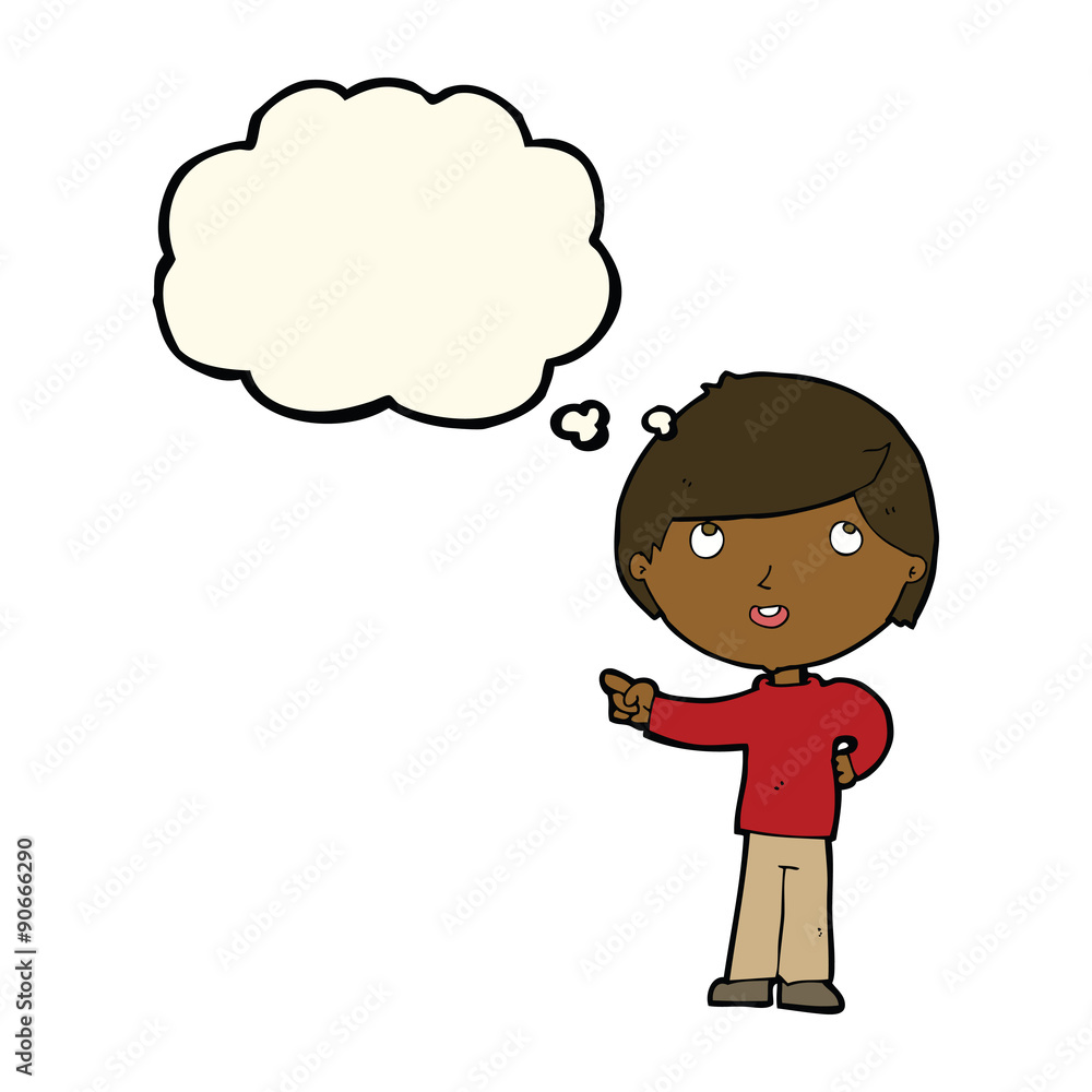 cartoon boy pointing with thought bubble cartoon boy pointing with thought bubble