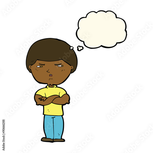 cartoon grumpy man with thought bubble