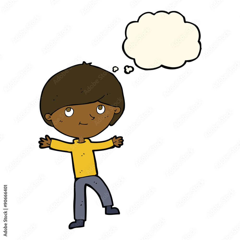 cartoon excited boy with thought bubble cartoon excited boy with thought bubble