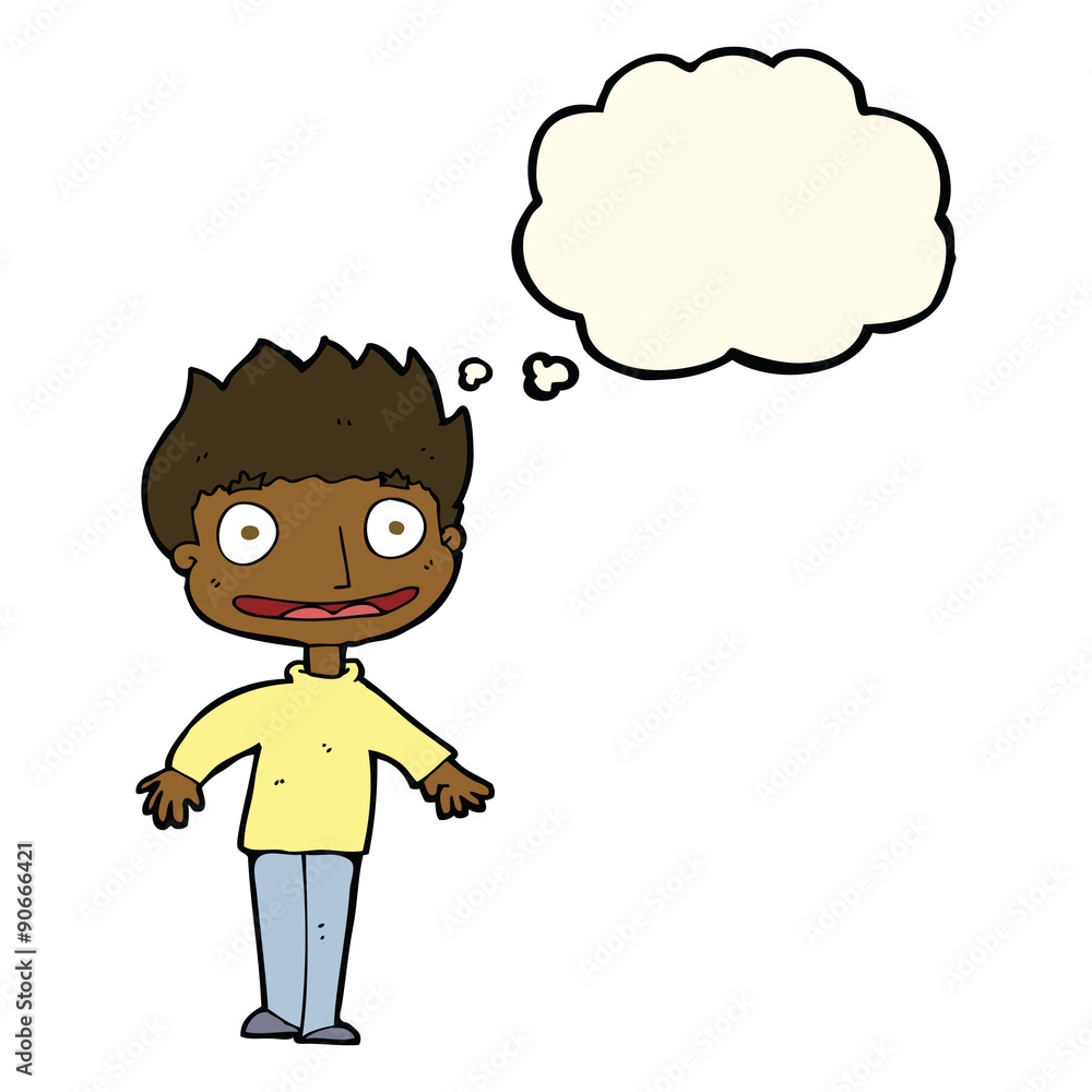 cartoon excited boy with thought bubble cartoon excited boy with thought bubble