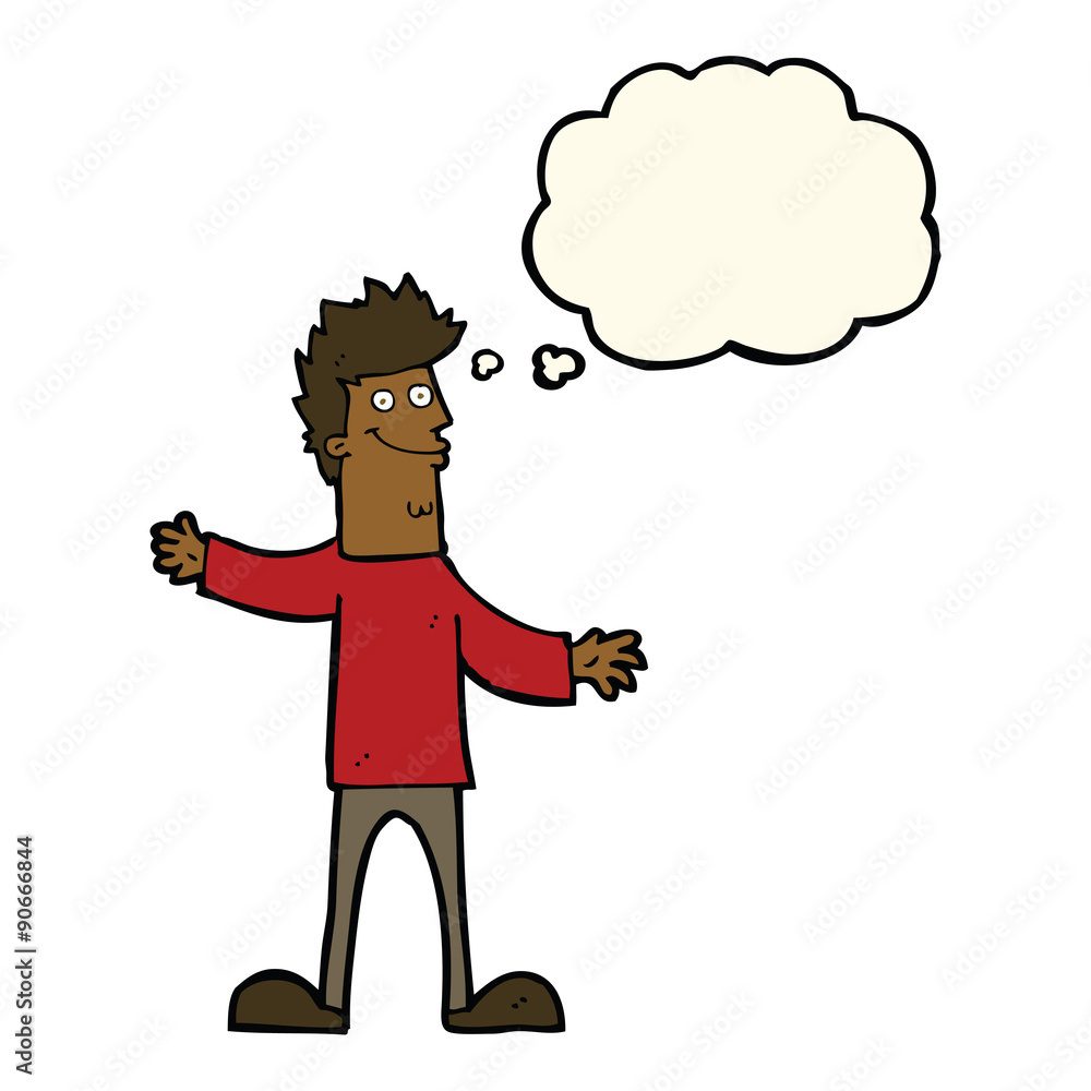 cartoon happy man with thought bubble cartoon happy man with thought bubble