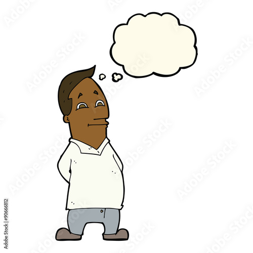 cartoon friendly man with thought bubble