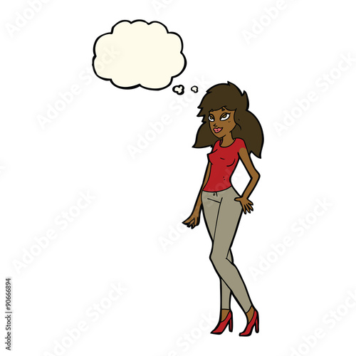 cartoon pretty woman with thought bubble