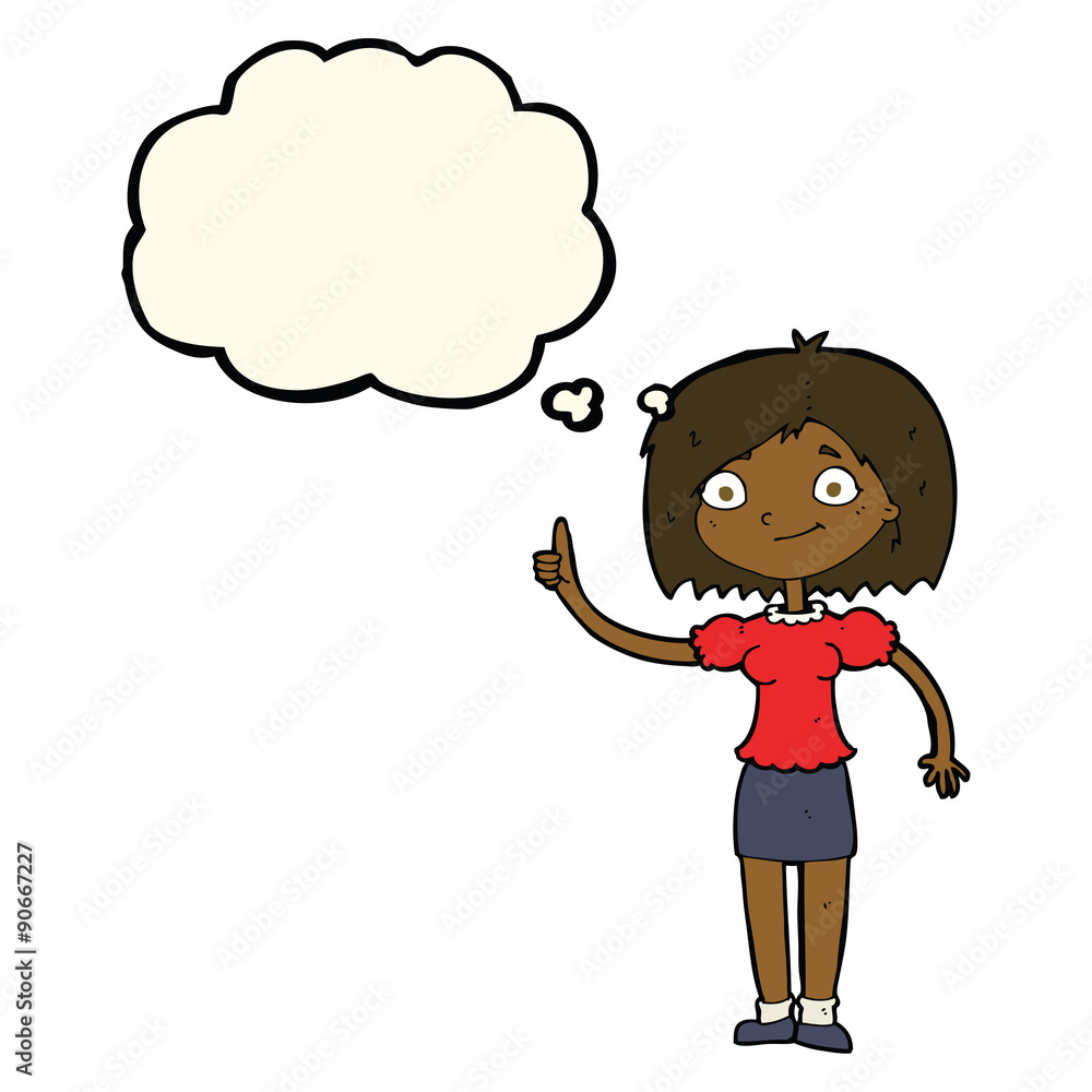 cartoon woman with idea with thought bubble cartoon woman with idea with thought bubble