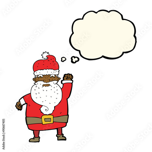cartoon angry santa claus with thought bubble