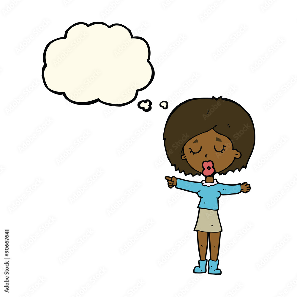 cartoon pointing woman with thought bubble cartoon pointing woman with thought bubble