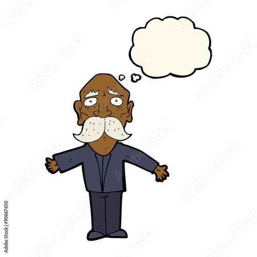 cartoon disappointed old man with thought bubble