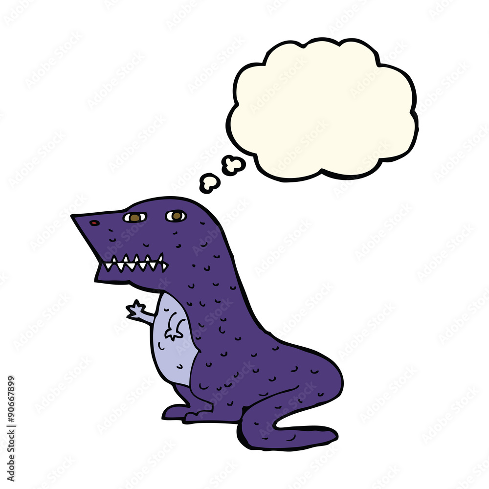 Obraz premium cartoon dinosaur with thought bubble