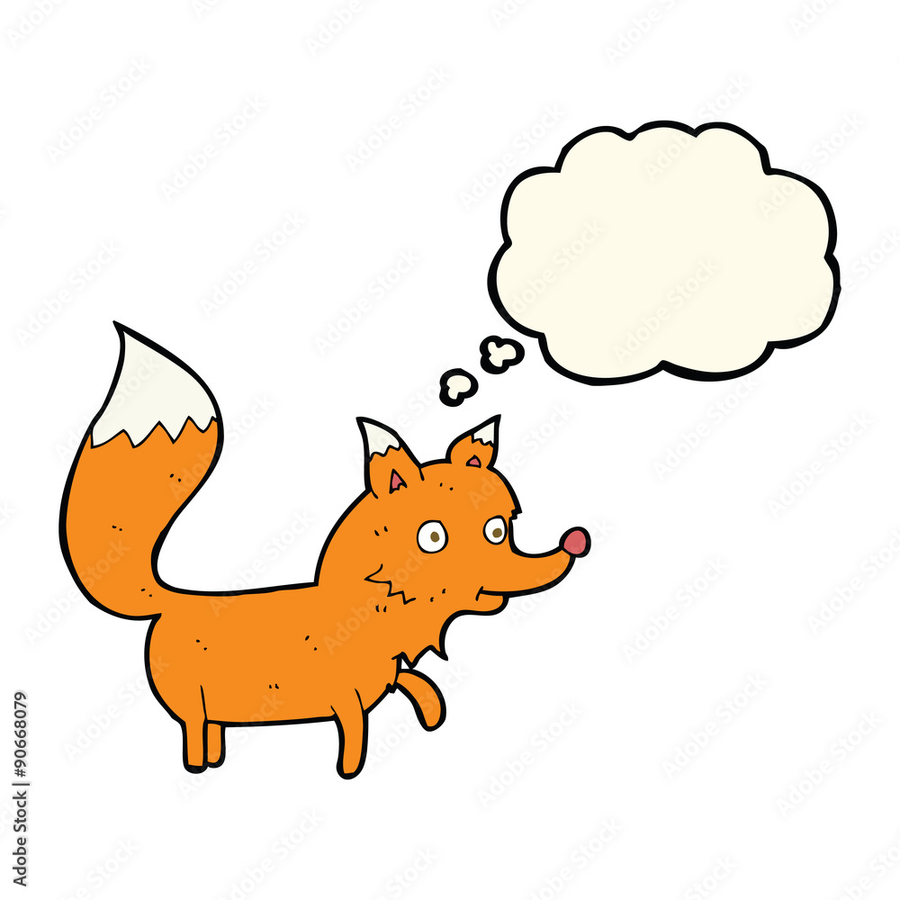 cartoon fox cub with thought bubble