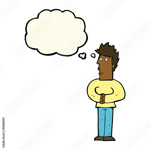 cartoon nervous man with thought bubble