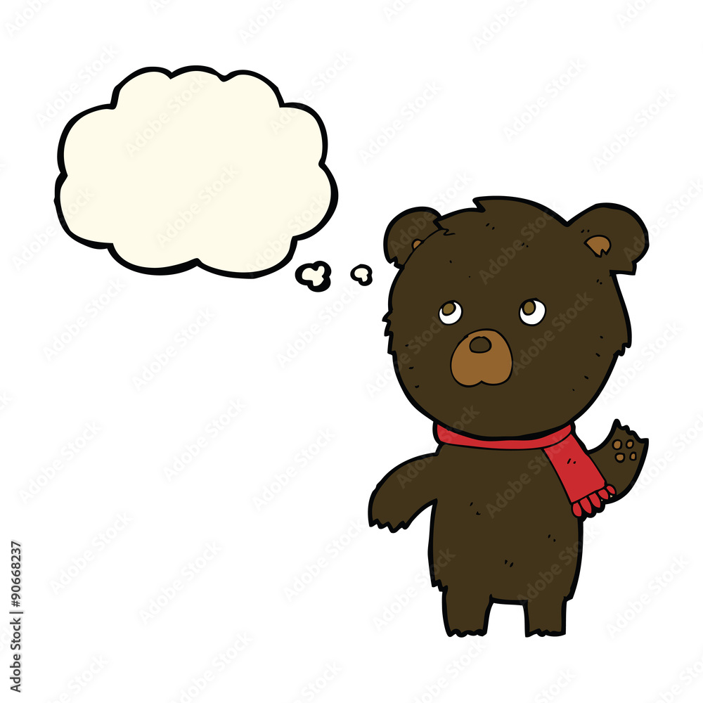 Obraz premium cartoon cute black bear with thought bubble