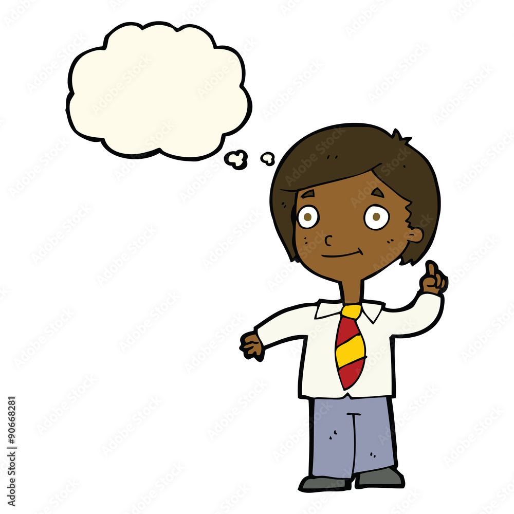 cartoon school boy answering question with thought bubble cartoon school boy answering question with thought bubble