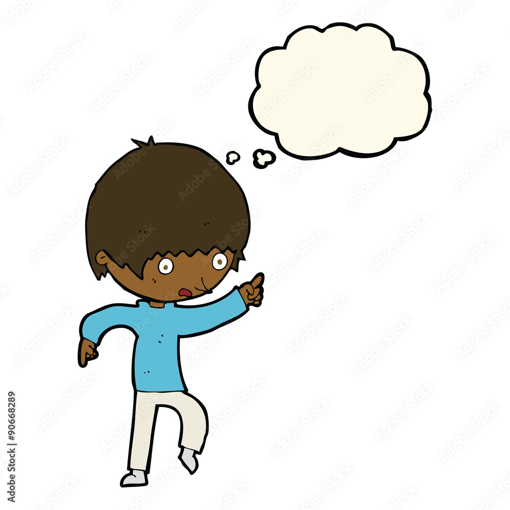cartoon worried boy pointing with thought bubble cartoon worried boy pointing with thought bubble