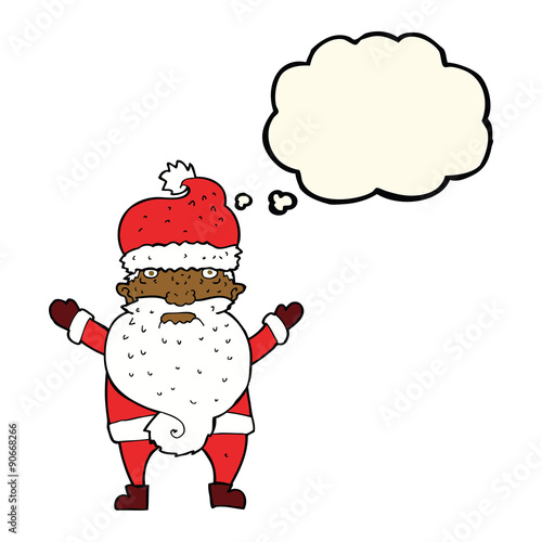 cartoon grumpy santa with thought bubble