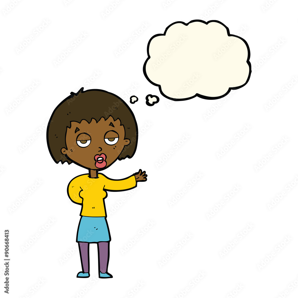 cartoon bored woman with thought bubble cartoon bored woman with thought bubble