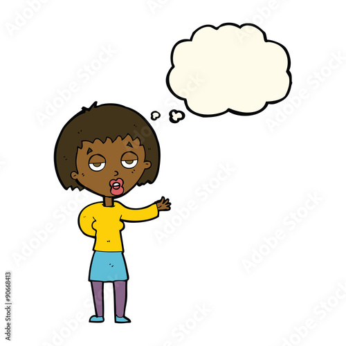 cartoon bored woman with thought bubble