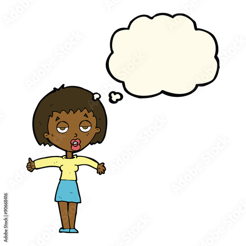 cartoon bored woman with thought bubble