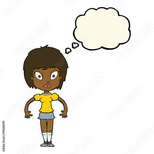 cartoon pretty girl with thought bubble