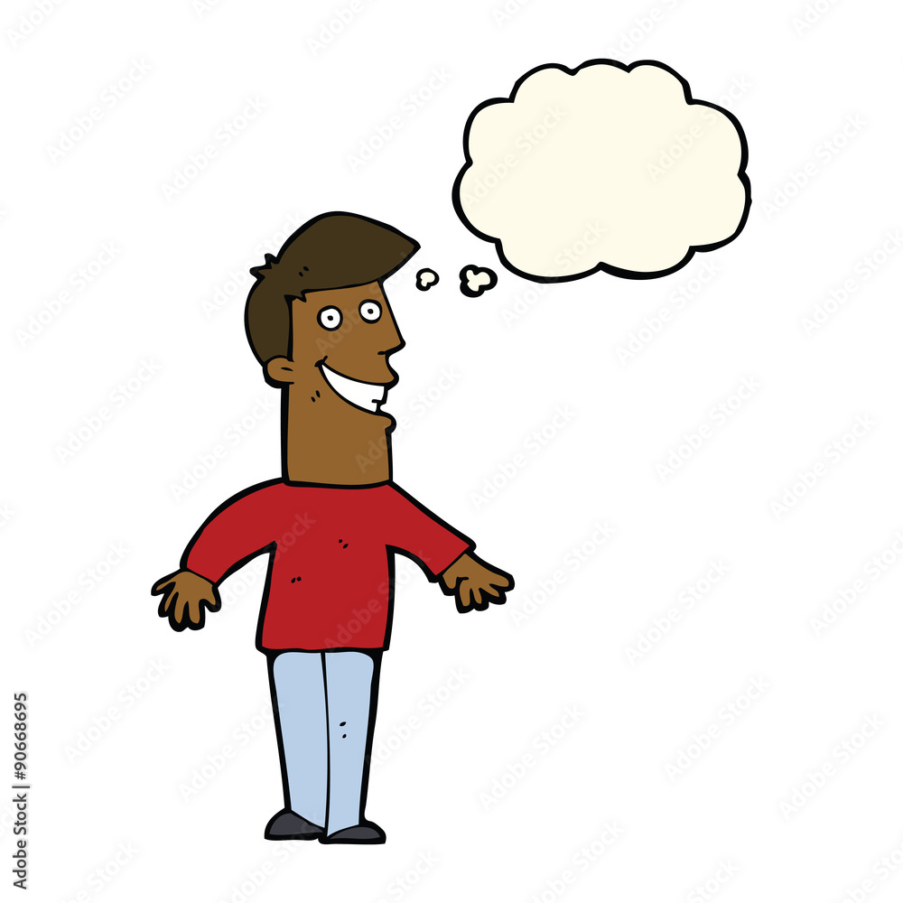 cartoon grinning man with thought bubble cartoon grinning man with thought bubble