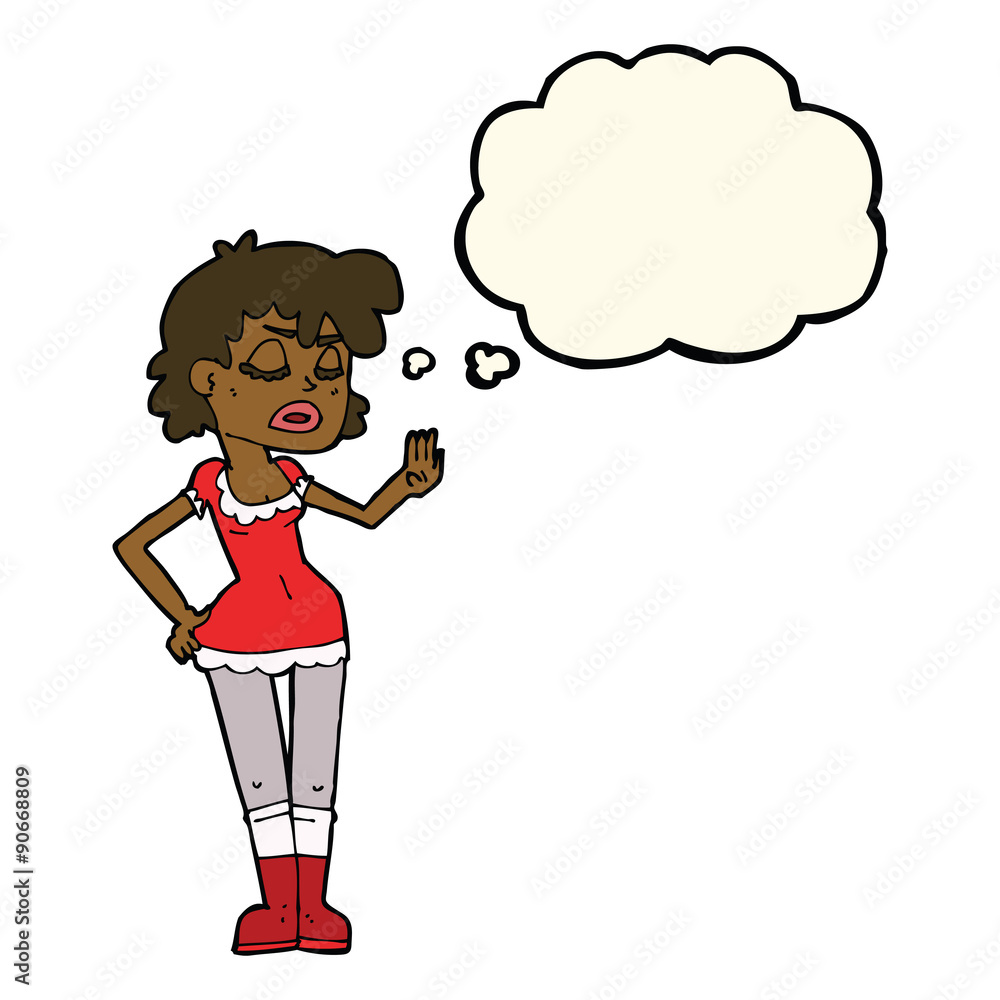 cartoon woman making dismissive gesture with thought bubble cartoon woman making dismissive gesture with thought bubble
