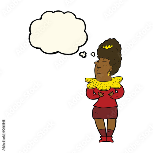 cartoon aristocratic woman with thought bubble