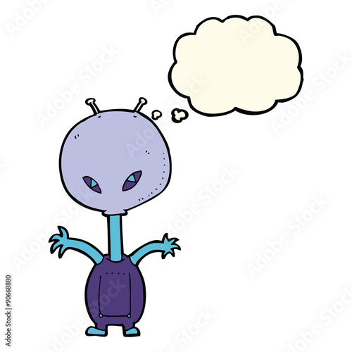 cartoon space alien with thought bubble