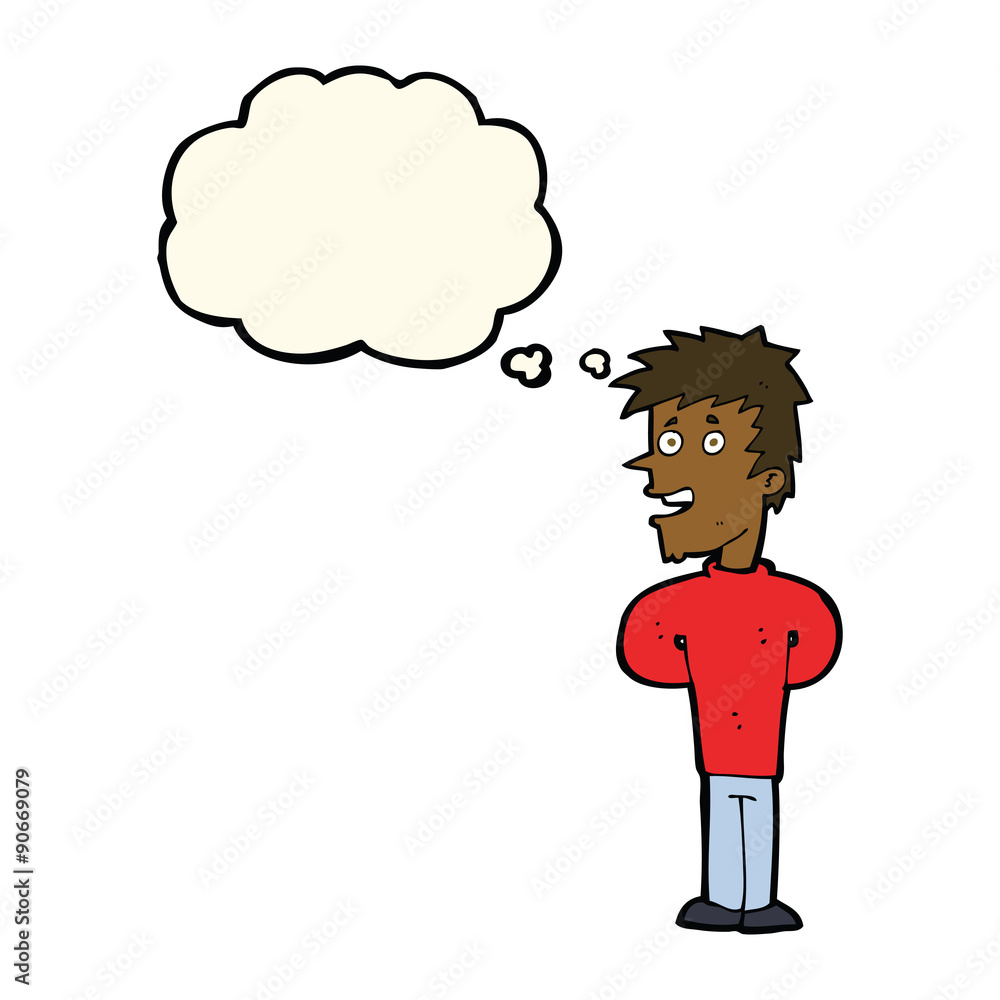 cartoon happy man with thought bubble cartoon happy man with thought bubble