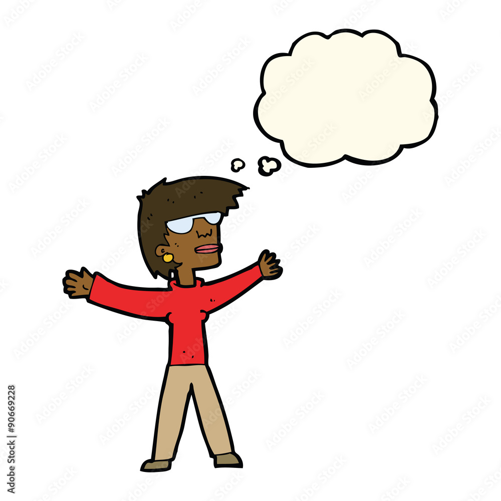 cartoon woman wearing glasses with thought bubble cartoon woman wearing glasses with thought bubble